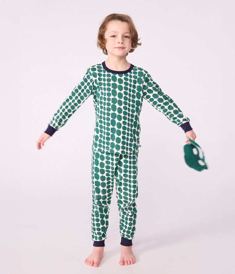Katoenen verkleedpyjama met krokodilprint voor kinderen ecru/groen