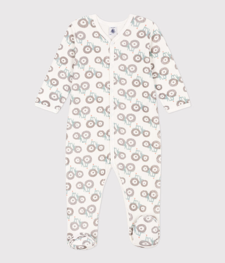 Pyjama b&eacute;b&eacute; tracteurs en velours blanc/multicouleur