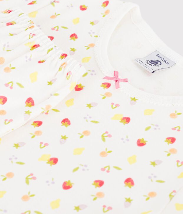 Katoenen driekwartpyjama met vruchtenprint voor kinderen wit/multicouleur