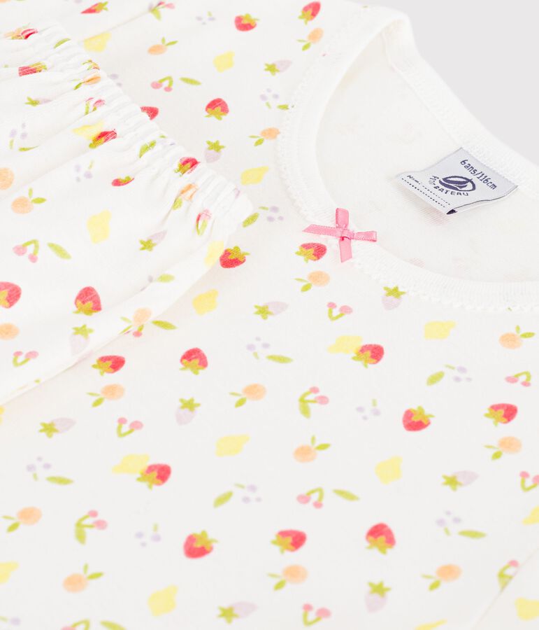 Pyjama capri enfant en coton imprim&eacute; fruits blanc MARSHMALLOW/blanc MULTICO