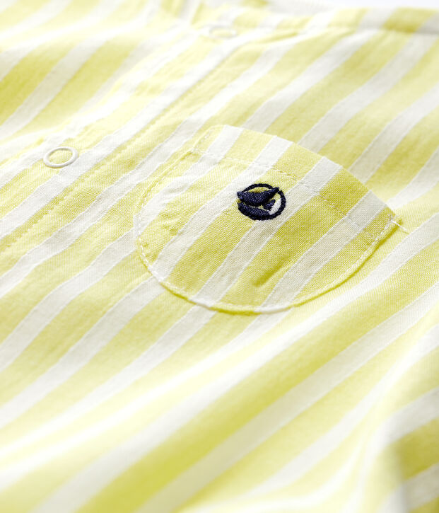 Combicourt &agrave; rayures jaunes b&eacute;b&eacute; en popeline de coton biologique jaune/blanc