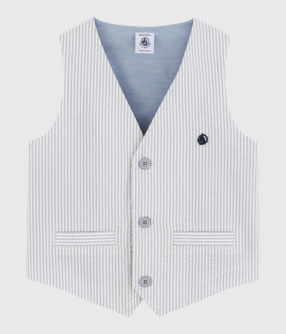 Mouwloos vest van seersucker voor jongens grijs GRIS/wit MARSHMALLOW