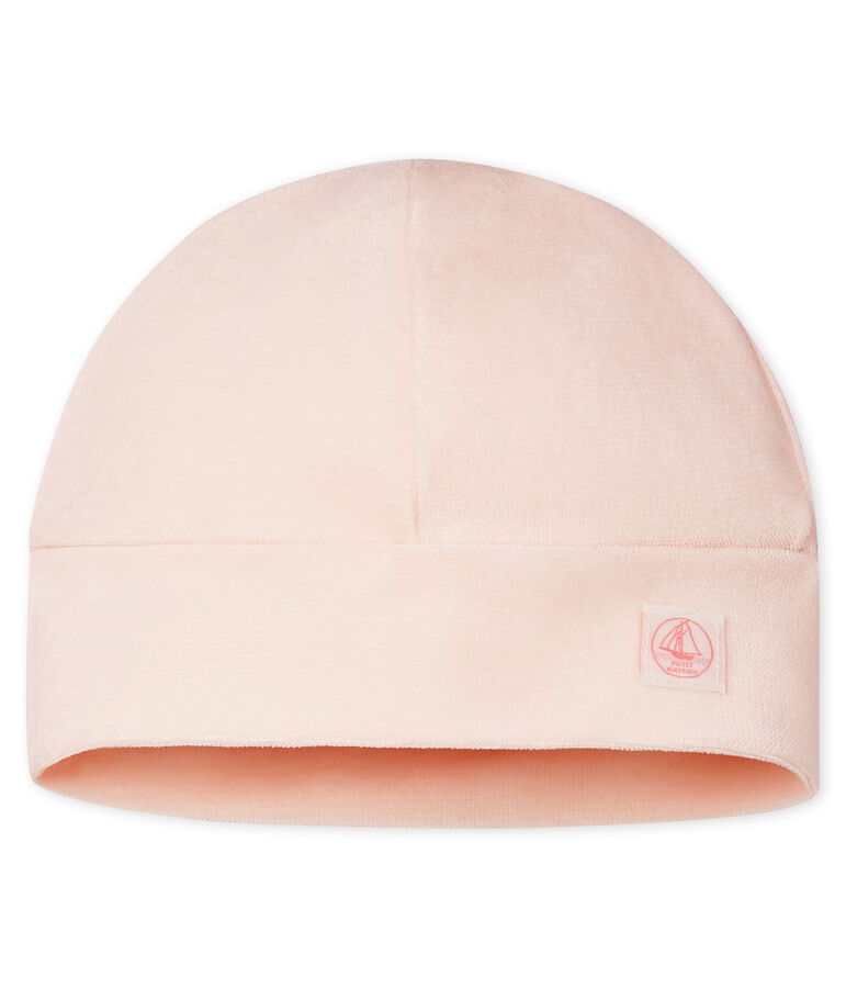 Bonnet naissance b&eacute;b&eacute; en velours rose