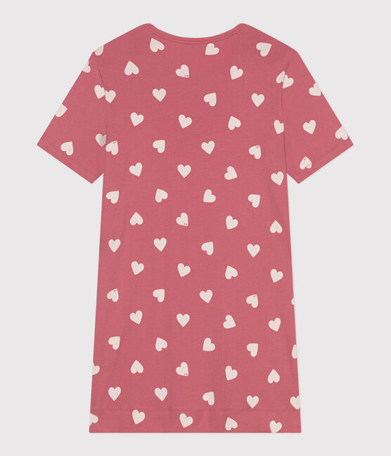 Damesnachthemd met korte mouwen en hartjesprint roze ROSEWOOD/ MARSHMALLOW