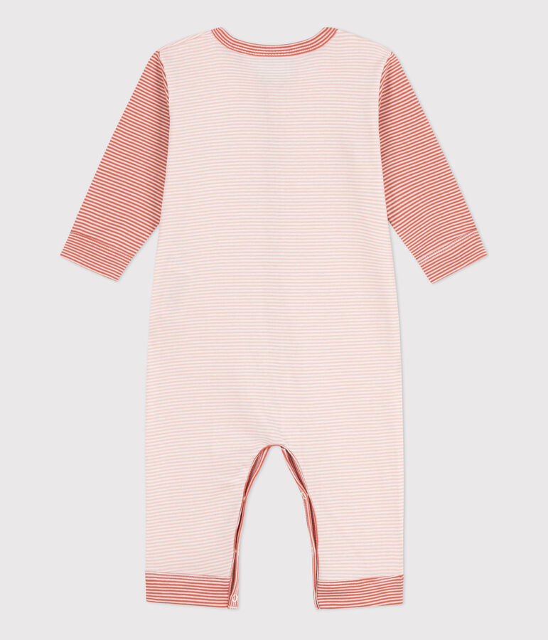 Katoenen pyjama met milleraies-streepjes zonder voetjes roze/wit