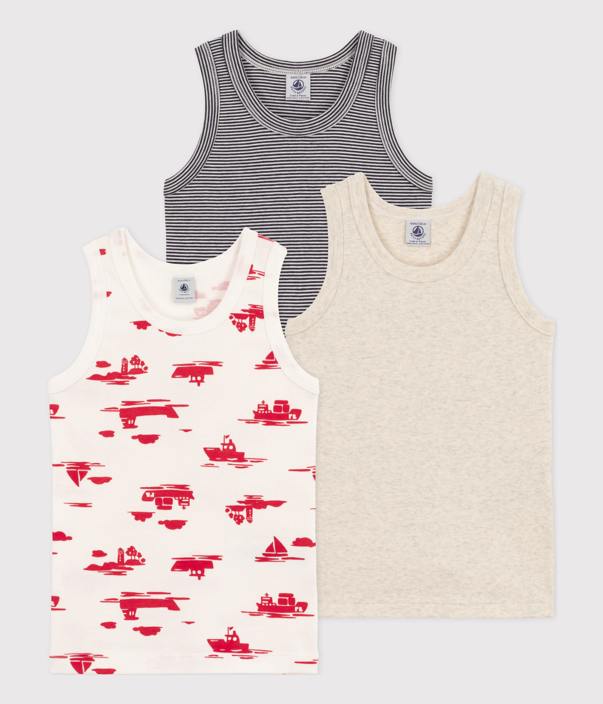 Lot de 3 debardeurs Le Havre en coton petit garcon variante 1 Petit Bateau