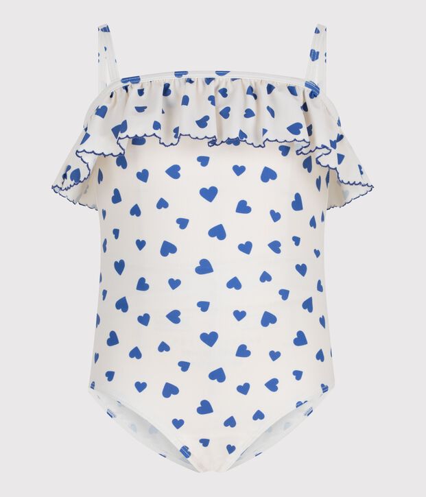 Eendelig kinderzwempakje met hartjesprint wit/blauw