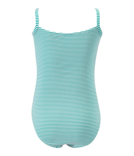 Maillot de bain fille 1 pièce rayé vert FLAG/blanc LAIT