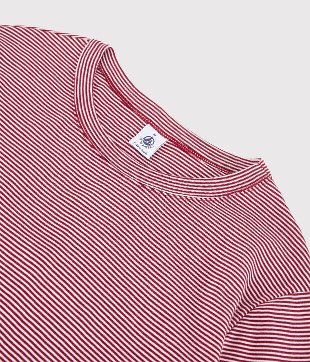 Iconisch gestreept Dames t-shirt van katoen met ronde hals rood/wit