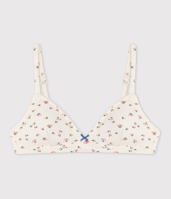 Soutien-gorge paddé fleur fille en coton et élasthanne blanc MARSHMALLOW/blanc MULTICO