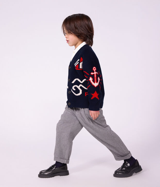 Kinderbroek met bandplooitjes van katoenflanel grijs
