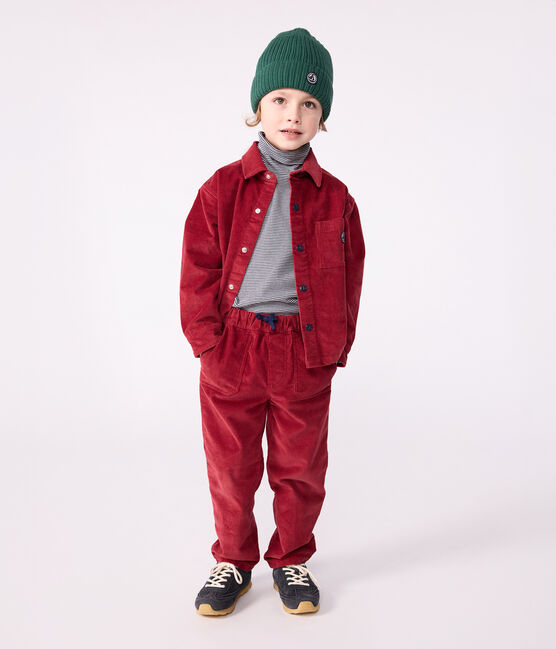 Effen fluwelen rechte broek voor kinderen AMARANTE