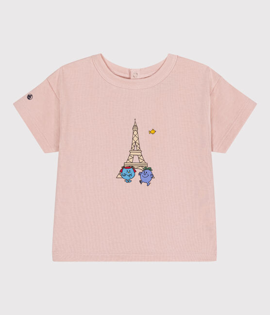 Katoenen T-shirt met Monsieur Madame-motief voor baby's roze SALINE