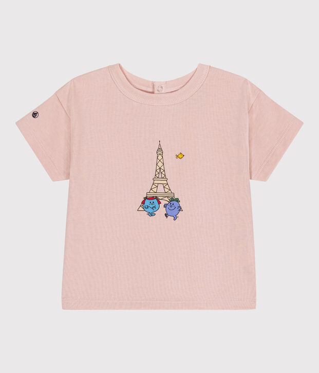 Katoenen T-shirt met Monsieur Madame-motief voor baby's roze