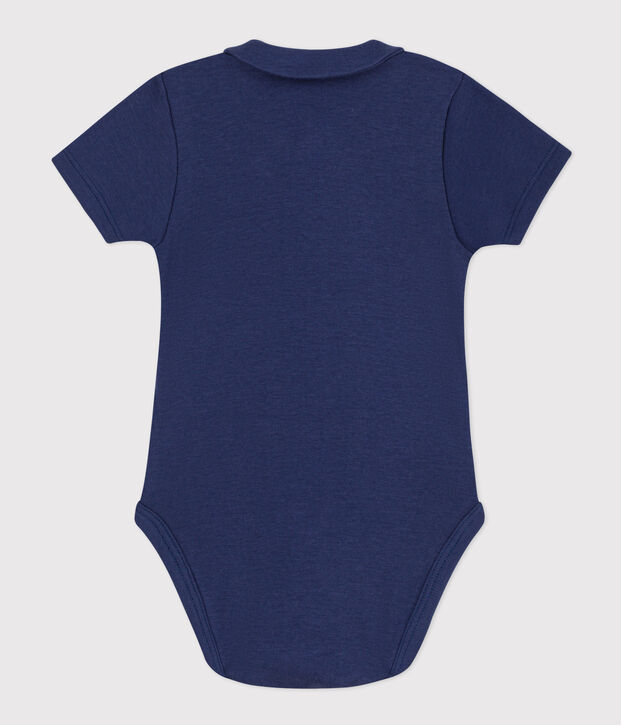 Body manches courtes &agrave; col en coton b&eacute;b&eacute; bleu