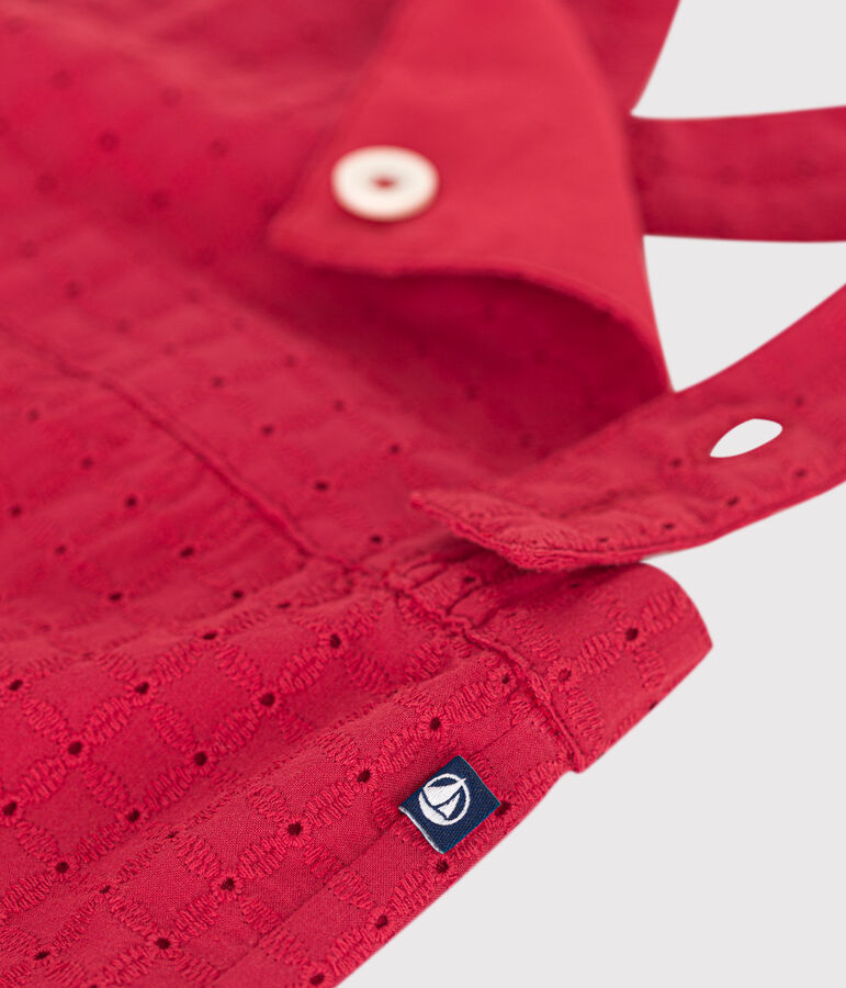 Salopette b&eacute;b&eacute; en coton broderie anglaise jambes courtes rouge