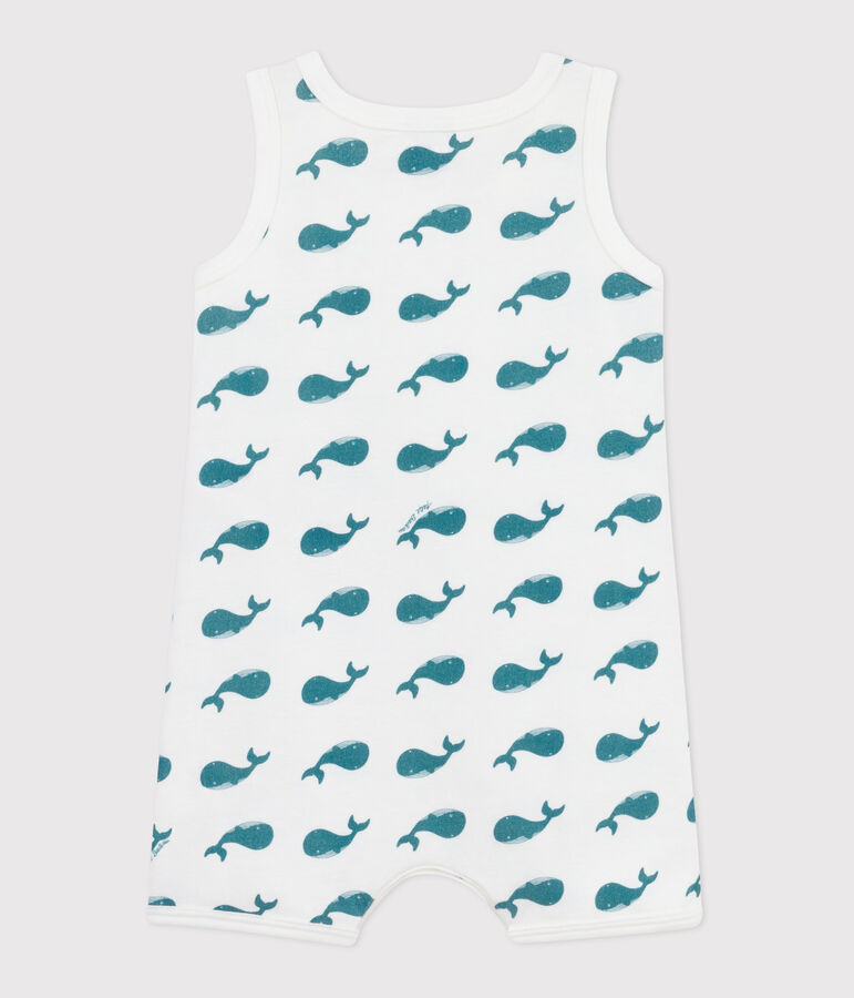 Combinaison courte b&eacute;b&eacute; en coton baleines blanc/vert