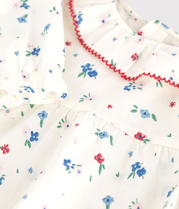 Katoenen babybloesje met lange mouwen en bloemenprint wit/multicouleur