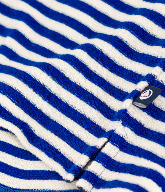Tee-shirt le Boxy en coton éponge rayé femme bleu SURF/ AVALANCHE