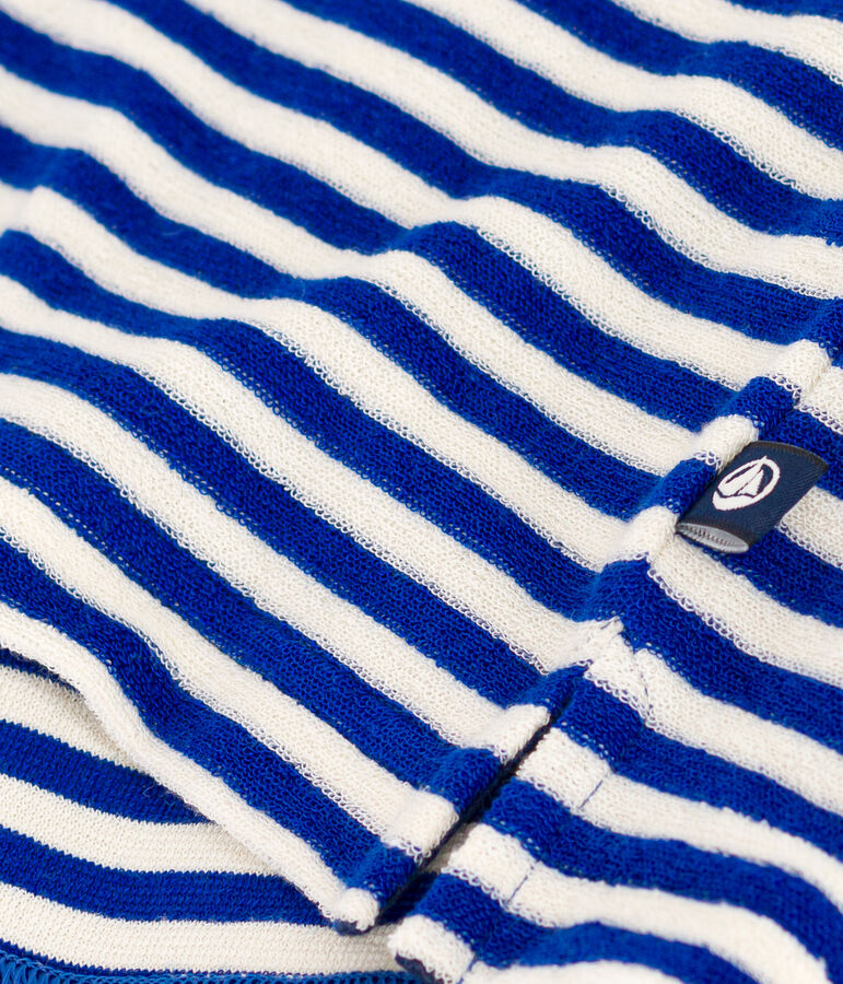 Tee-shirt le Boxy en coton &eacute;ponge ray&eacute; femme bleu/&eacute;cru