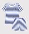Korte katoenen gestreepte pyjama voor kleine jongens wit MARSHMALLOW/blauw SURF