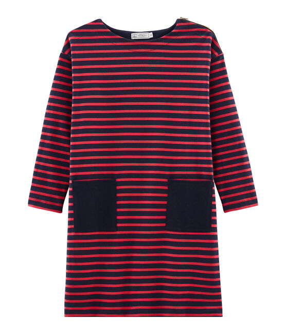 Robe manches longues femme bleu SMOKING/rouge SIGNAL