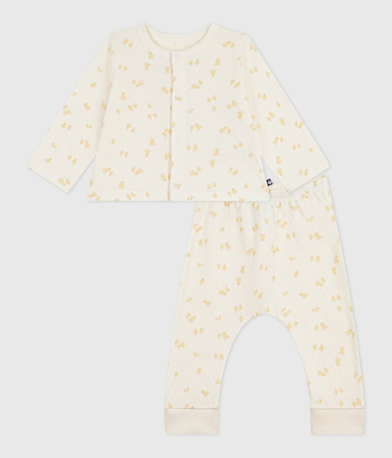 Ensemble 2 pi&egrave;ces b&eacute;b&eacute; en coton imprim&eacute; poussins &eacute;cru/multicouleur