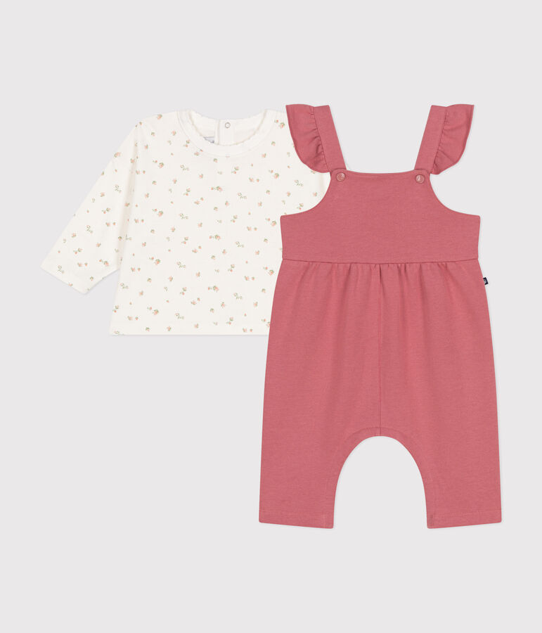 Setje met salopette van fleece en katoenen T-shirt voor baby's roze/multicouleur