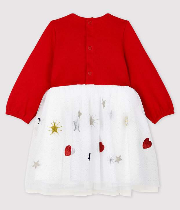 Jurk met lange mouwen babymeisje rood/multicouleur
