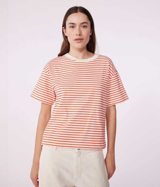 Gestreept katoenen T-shirt voor dames Le Boxy rood AVALANCHE/ SPICY