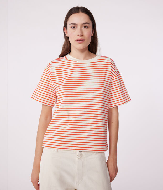 Gestreept katoenen T-shirt voor dames Le Boxy rood/rood
