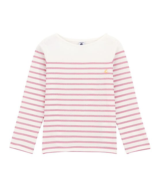 Tee-shirt fille manche longue blanc MARSHMALLOW/rose BABYLONE