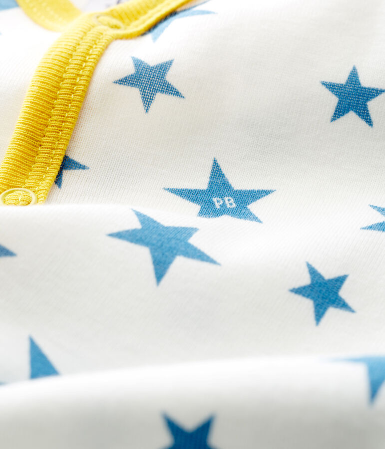 Pyjama zonder voetjes voor babyjongens in ribstof wit/blauw