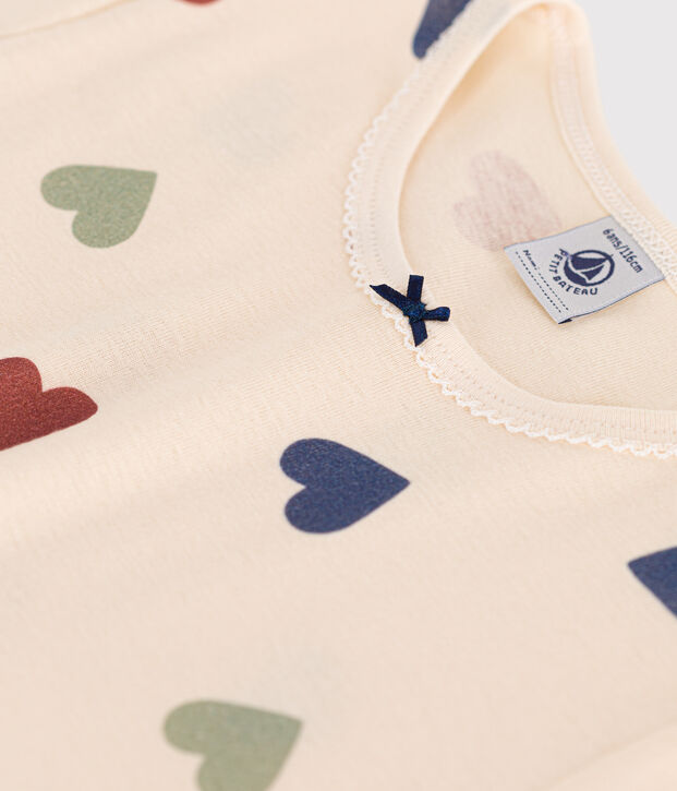 Chemise de nuit en coton motif c&oelig;ur enfant &eacute;cru/multicouleur