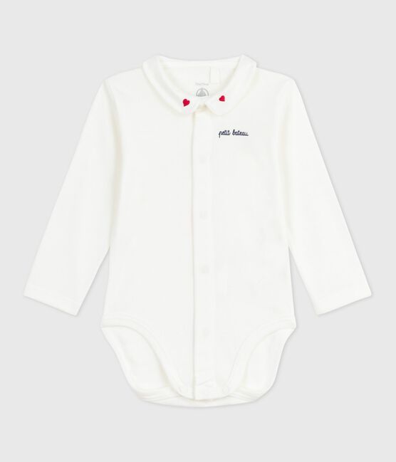 Body bébé à col brodé et message en poitrine rouge MARSHMALLOW/blanc CORRIDA
