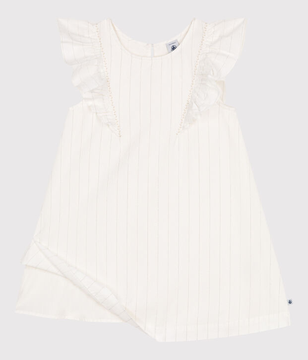 Robe enfant en coton manches courtes blanc/gris