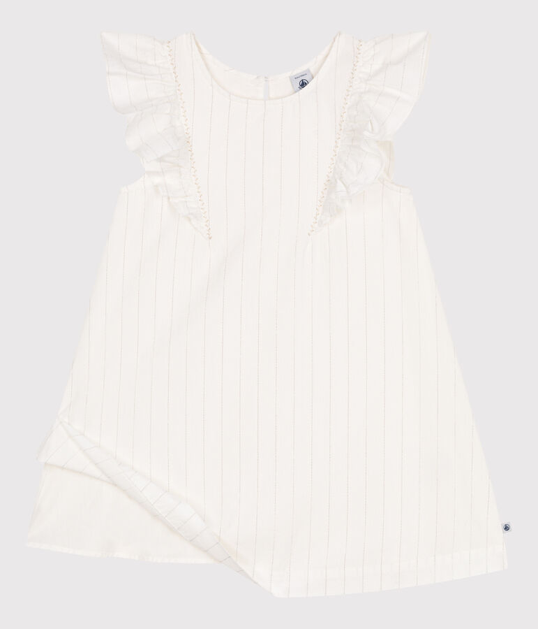 Robe enfant en coton manches courtes blanc/gris