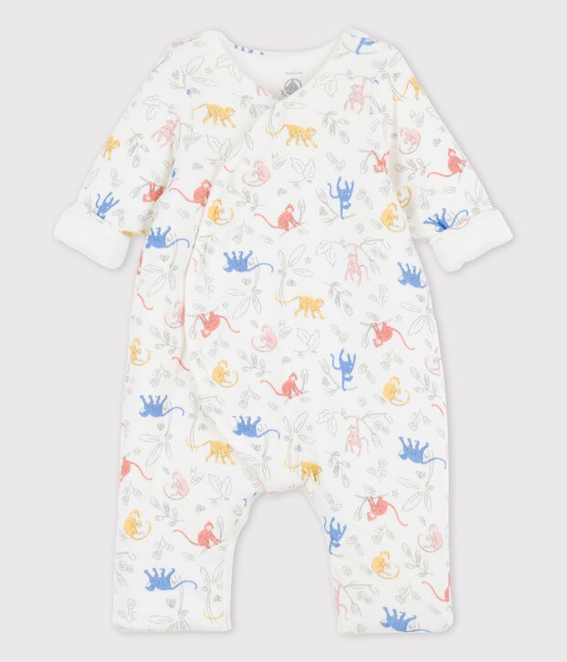 Combinaison longue imprim&eacute;e en tubique bio b&eacute;b&eacute; blanc/multicouleur