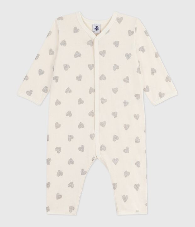 Pyjama b&eacute;b&eacute; sans pieds en coton imprim&eacute; &eacute;cru/gris