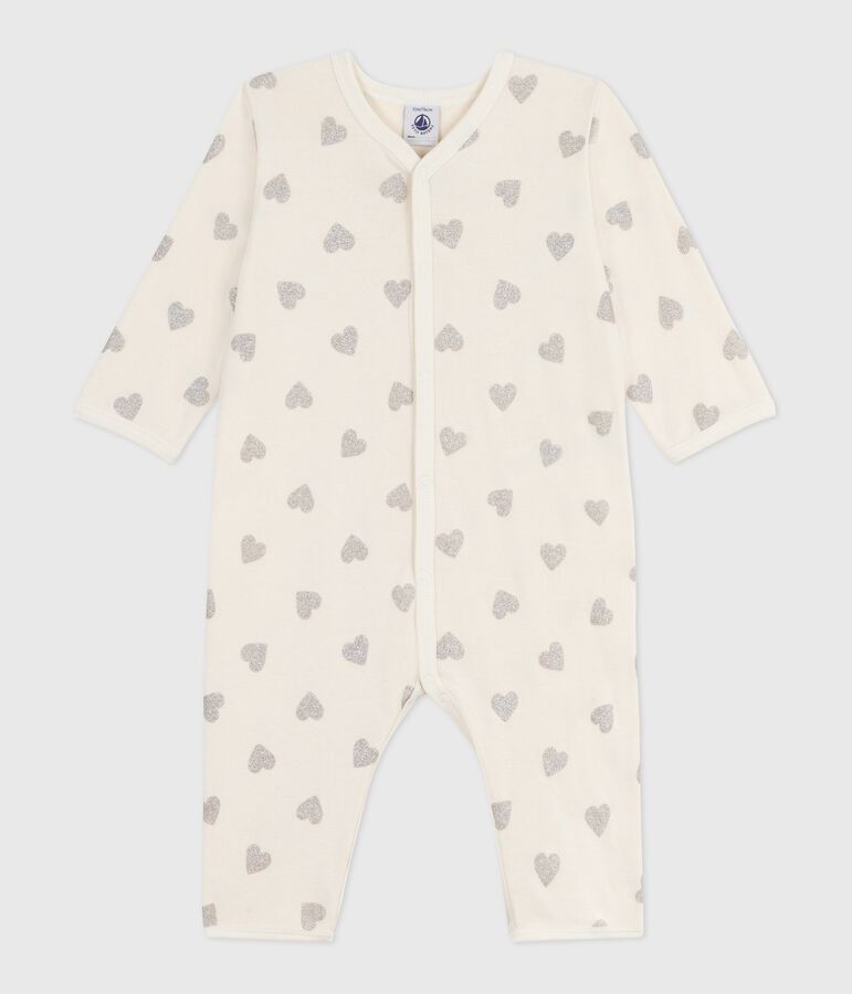 Katoenen babypyjama zonder voetjes met print ecru/grijs