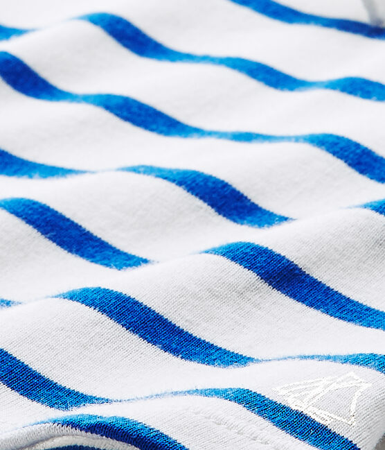 T-shirt bébé fille manches longues rayé blanc MARSHMALLOW/bleu PERSE