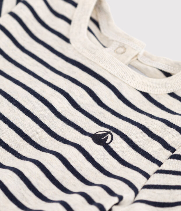 Tee-shirt manches courtes b&eacute;b&eacute; en coton ray&eacute; beige/bleu