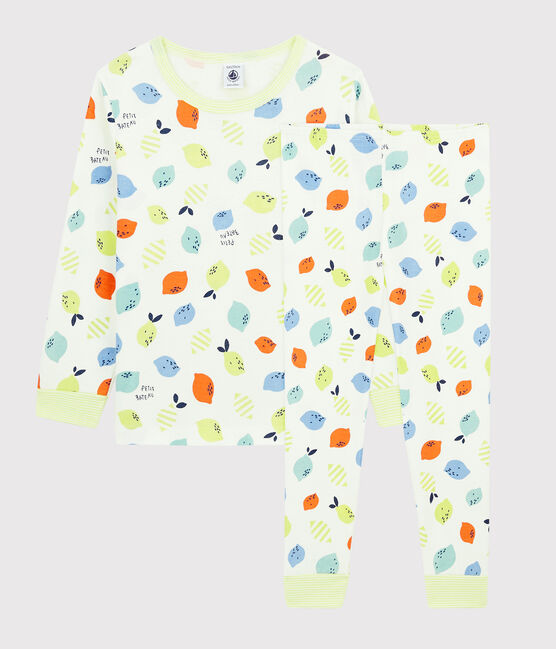 Pyjama imprimé citrons  petit garçon-petite fille en coton biologique blanc MARSHMALLOW/blanc MULTICO