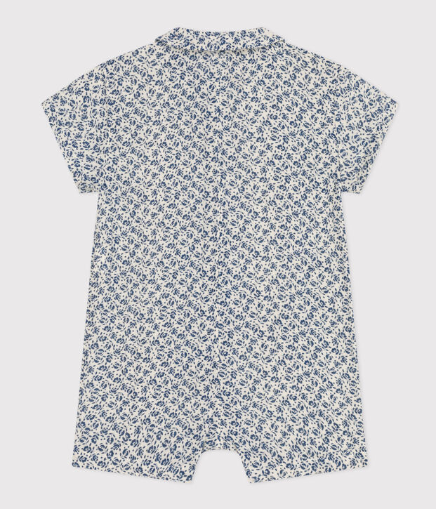 Combinaison courte en gaze de coton b&eacute;b&eacute; &eacute;cru/bleu