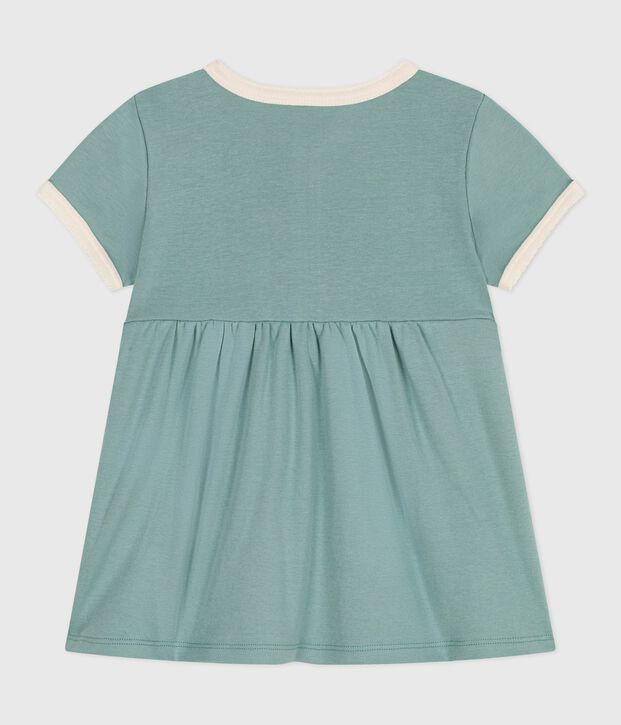 Robe b&eacute;b&eacute; en coton manches courtes, unie &agrave; d&eacute;tails contrast&eacute;s vert
