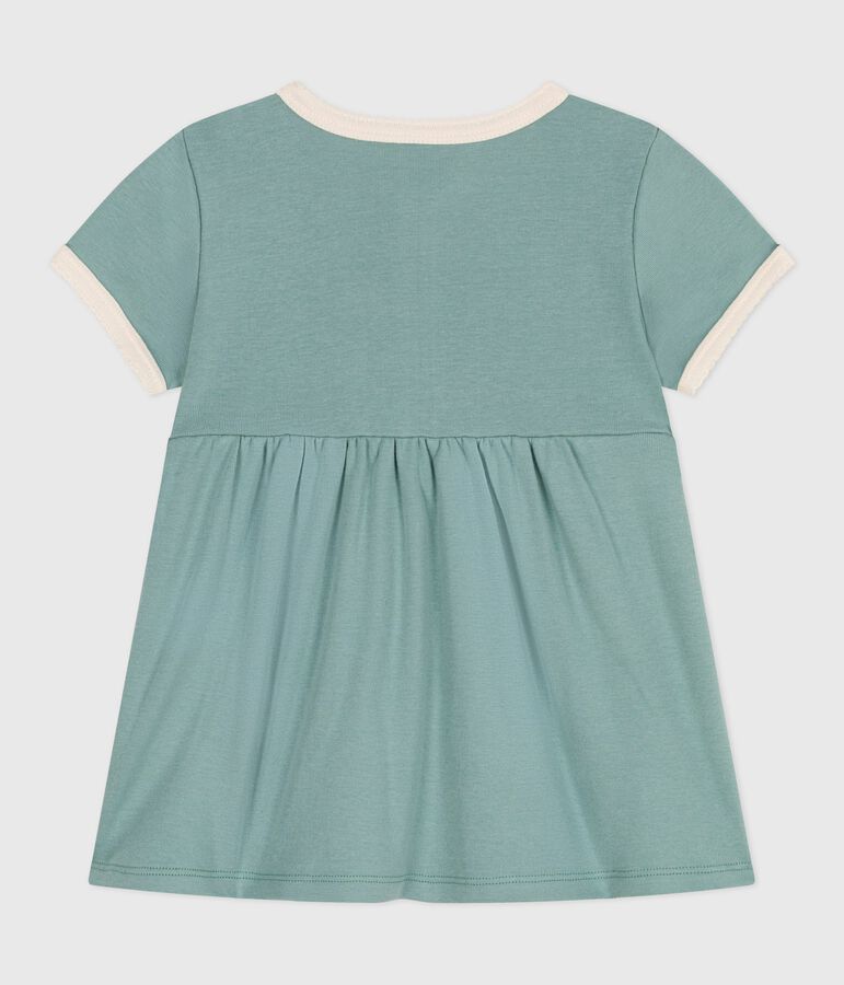 Robe b&eacute;b&eacute; en coton manches courtes, unie &agrave; d&eacute;tails contrast&eacute;s vert