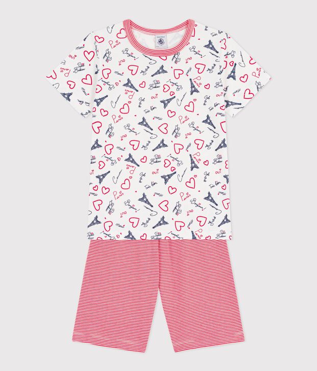 Katoenen kinderpyjama met Parijs-print wit/multicouleur