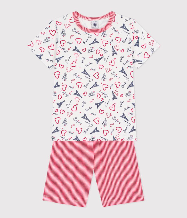 Katoenen kinderpyjama met Parijs-print wit MARSHMALLOW/wit MULTICO