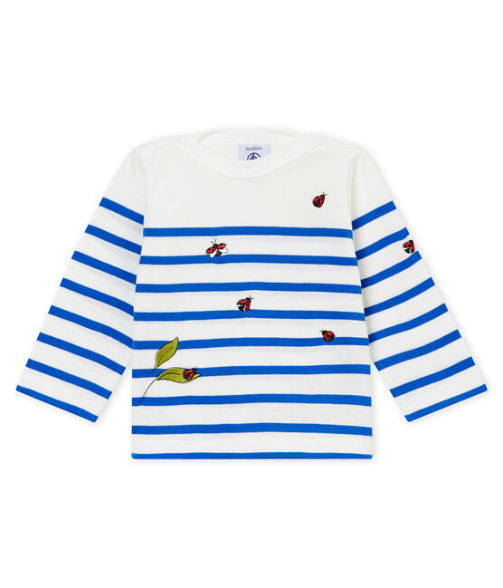 Marinière créative bébé fille blanc MARSHMALLOW/bleu PERSE