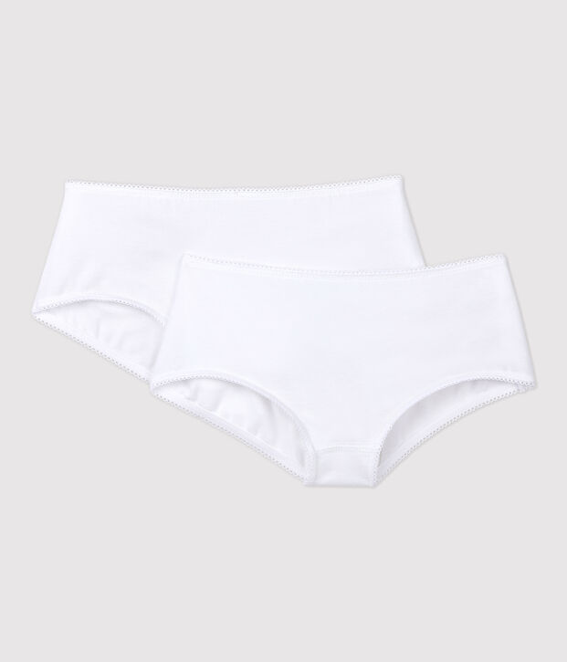 Lot de 2 shorties blancs petite fille en coton biologique et &eacute;lasthanne multicouleur